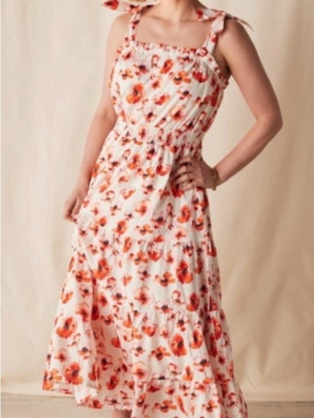 Matilda Jane White Maxi Dress with Orange Floral Print